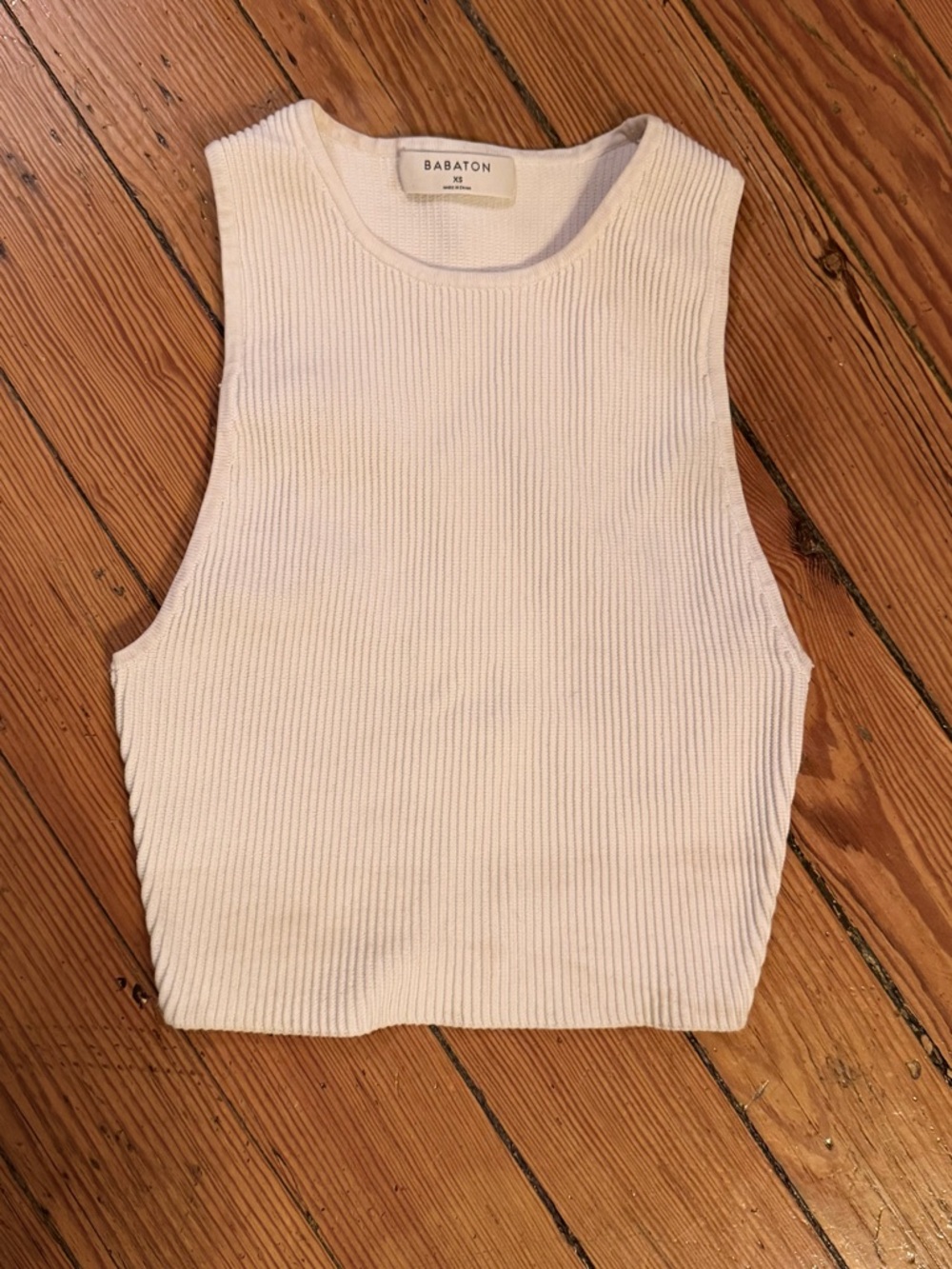 Aritzia Babaton White Ribbed Tank Crop Top